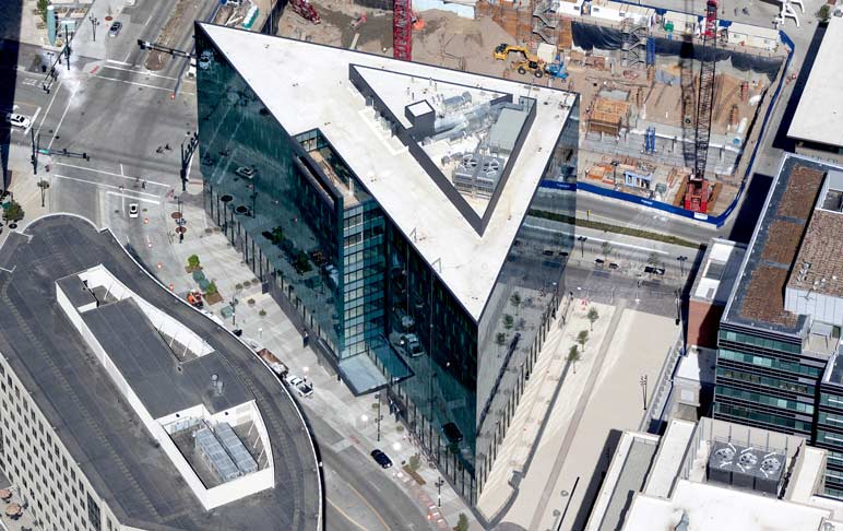 LEED Certified Triangle Building Downtown Denver Aerial View
